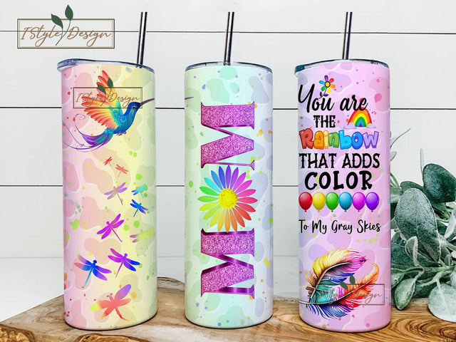 Rainbow Vibrant Mother's Day Tumbler Wrap, 20 oz Skinny Tumbler Seamless Leopard Design PNG, Colorful Mom Quote Digital Sublimation File Sublimation iStyleDesign 