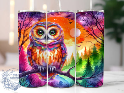Rainbow Vibrant Owl in Forest 20oz Skinny Tumbler, Owl Tumbler Png, Straight & Tapered Tumbler Wrap, Instant Digital Download Sublimation ToriDesigns 
