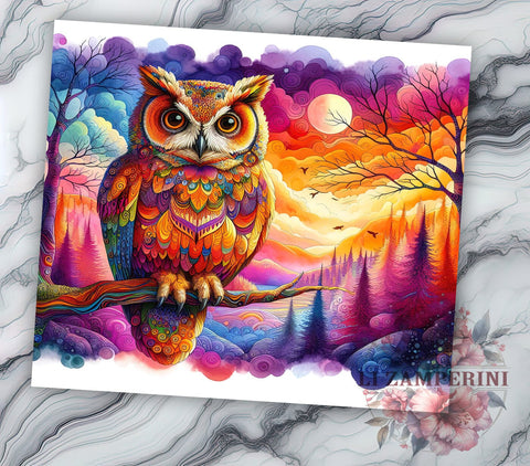 Rainbow Vibrant Owl in Forest 20oz Tumbler Wrap PNG, Owl in Forest Tumbler Png, Straight & Tapered Tumbler Wrap, Instant Digital Download Sublimation Li Zamperini 