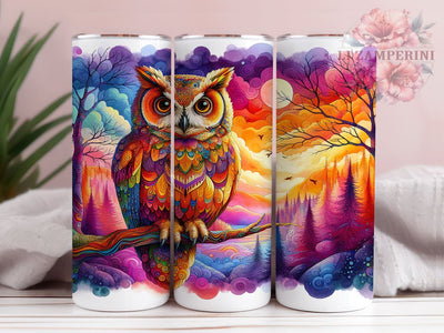Rainbow Vibrant Owl in Forest 20oz Tumbler Wrap PNG, Owl in Forest Tumbler Png, Straight & Tapered Tumbler Wrap, Instant Digital Download Sublimation Li Zamperini 