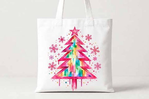 Rainbow Watercolor Christmas Tree PNG SVG BillahCrafts 