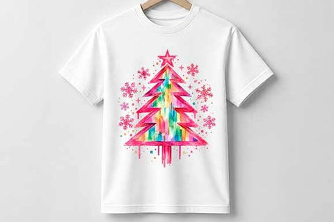 Rainbow Watercolor Christmas Tree PNG SVG BillahCrafts 