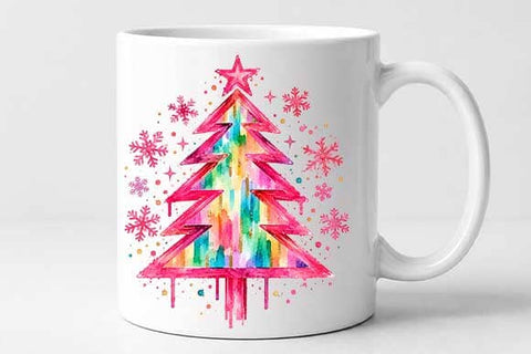 Rainbow Watercolor Christmas Tree PNG SVG BillahCrafts 
