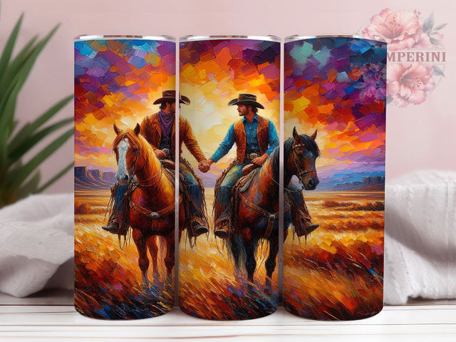 Rainbow Western LGBTQ Cowboy Tumbler Wrap, Western Pride PNG, Sunset Horse Riding Wrap, 20oz Gay Western Design, LGBTQ Rodeo Sublimation, Rainbow Cowboy Art, Country Pride Tumbler Sublimation Li Zamperini 