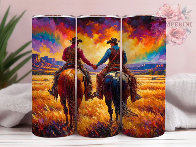 Rainbow Western LGBTQ Cowboy Tumbler Wrap, Western Pride PNG, Sunset Horse Riding Wrap, 20oz Gay Western Design, LGBTQ Rodeo Sublimation, Rainbow Cowboy Art, Country Pride Tumbler Sublimation Li Zamperini 