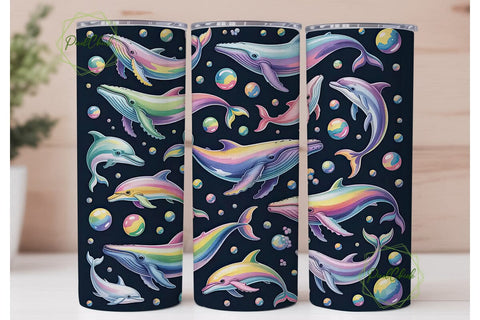 Rainbow Whales & Dolphins Tumbler Wrap Sublimation PixelChick 