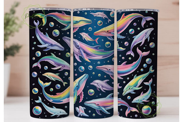 Rainbow Whales & Dolphins Tumbler Wrap Sublimation PixelChick 