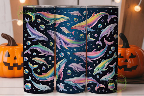 Rainbow Whales & Dolphins Tumbler Wrap Sublimation PixelChick 