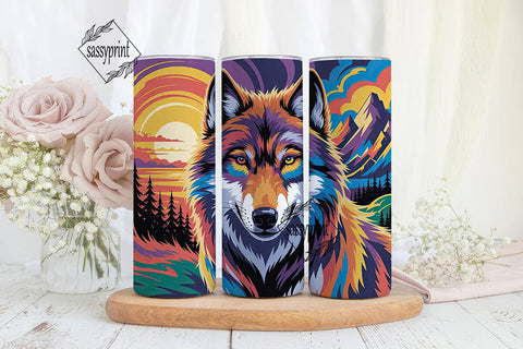 Rainbow Wolf 20oz Tumbler Wrap Sublimation sassyprint 