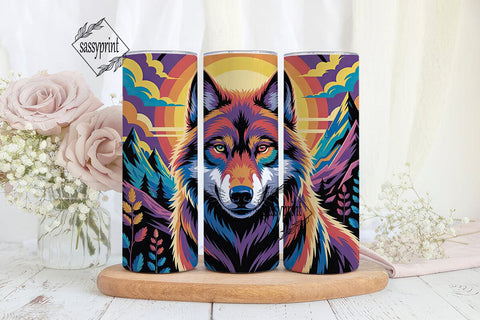 Rainbow Wolf 20oz Tumbler Wrap Sublimation sassyprint 