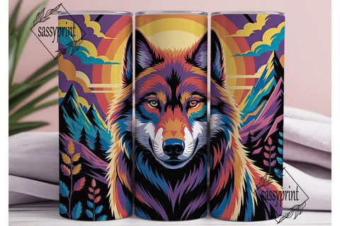Rainbow Wolf 20oz Tumbler Wrap Sublimation sassyprint 