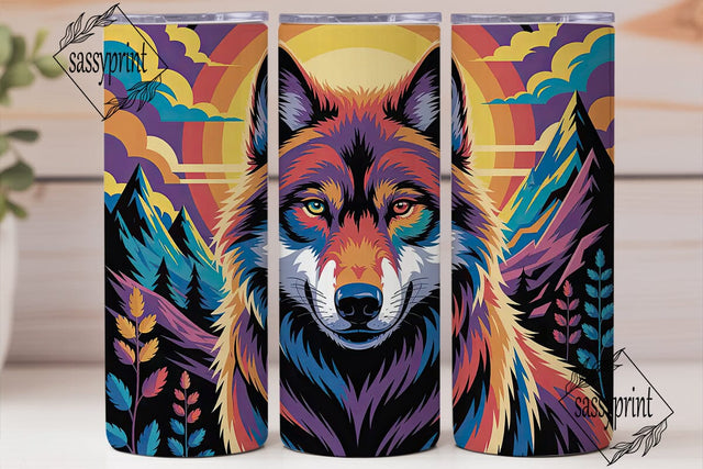 Rainbow Wolf 20oz Tumbler Wrap Sublimation sassyprint 