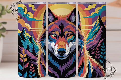 Rainbow Wolf 20oz Tumbler Wrap Sublimation sassyprint 