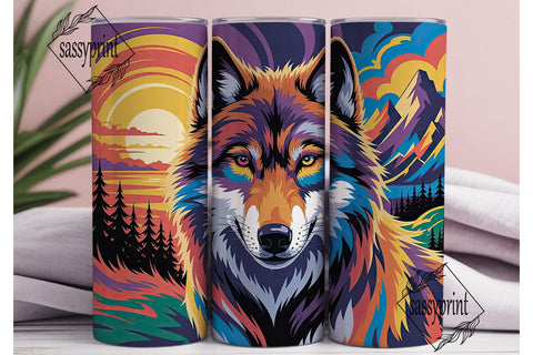 Rainbow Wolf 20oz Tumbler Wrap Sublimation sassyprint 