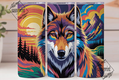Rainbow Wolf 20oz Tumbler Wrap Sublimation sassyprint 