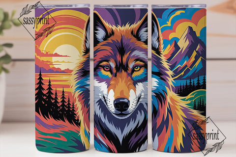 Rainbow Wolf 20oz Tumbler Wrap Sublimation sassyprint 