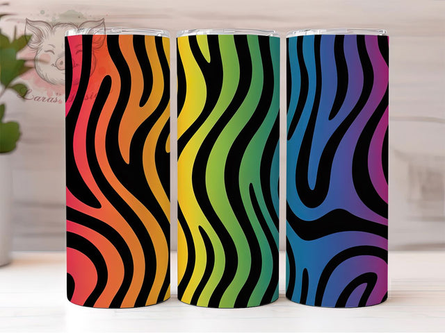 Rainbow Zebra Animal Print Tumbler, Colorful Stripes, Animal Print, Sublimation Art, 20oz Tumbler, Bold Theme, Fun Design Sublimation Lara' s Designs 