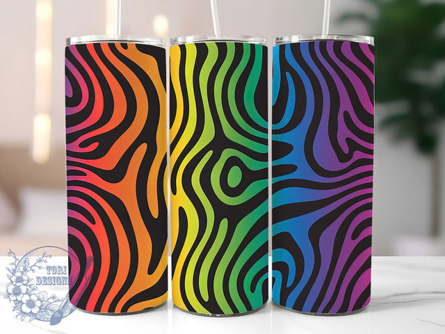 Rainbow Zebra Print Tumbler, Zebra Print, Colorful Wrap, Sublimation Design, 20oz Tumbler, Animal Pattern, Bright Stripes Sublimation ToriDesigns 