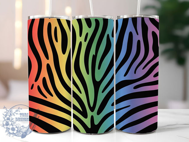 Rainbow Zebra Print Tumbler, Zebra Print, Colorful Wrap, Sublimation Design, 20oz Tumbler, Animal Pattern, Bright Stripes Sublimation ToriDesigns 