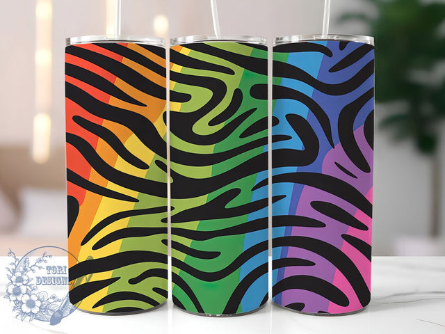 Rainbow Zebra Print Tumbler, Zebra Print, Colorful Wrap, Sublimation Design, 20oz Tumbler, Animal Pattern, Bright Stripes Sublimation ToriDesigns 