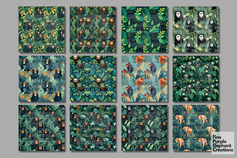 Rainforest Jungle Animals Digital Pattern Fine Purple Elephant Creations 