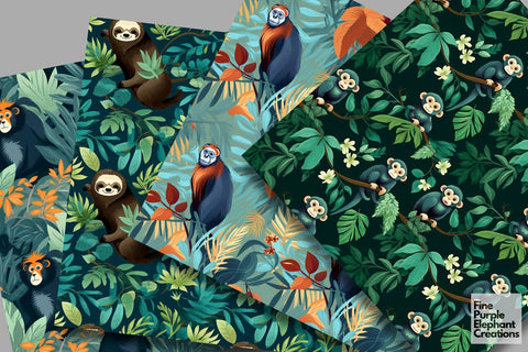 Rainforest Jungle Animals Digital Pattern Fine Purple Elephant Creations 