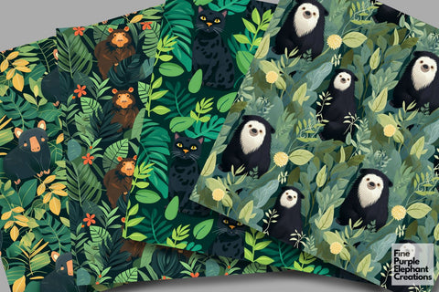 Rainforest Jungle Animals Digital Pattern Fine Purple Elephant Creations 