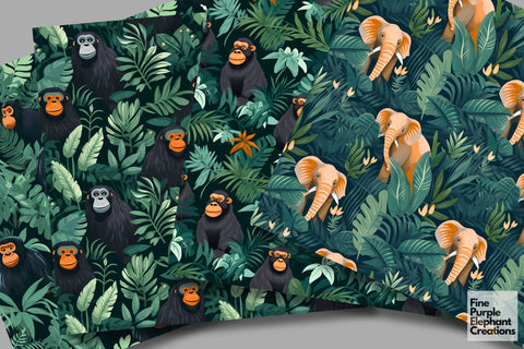 Rainforest Jungle Animals Digital Pattern Fine Purple Elephant Creations 