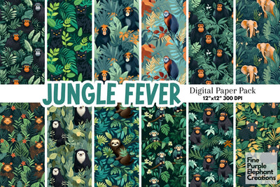 Rainforest Jungle Animals Digital Pattern Fine Purple Elephant Creations 