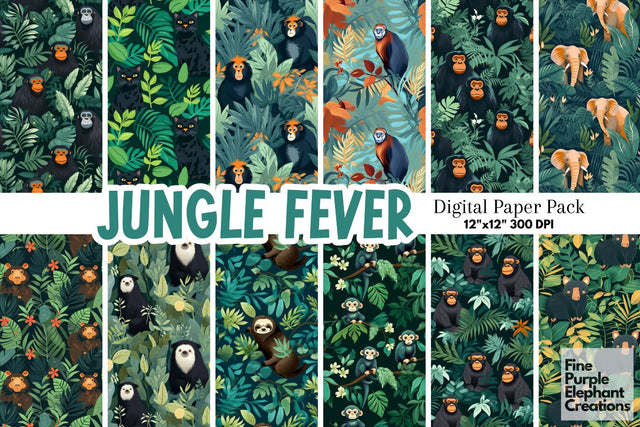 Rainforest Jungle Animals Digital Pattern Fine Purple Elephant Creations 