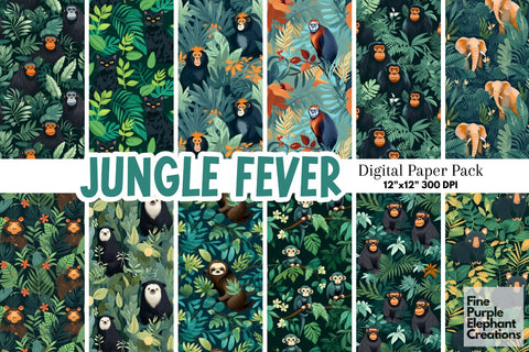 Rainforest Jungle Animals Digital Pattern Fine Purple Elephant Creations 