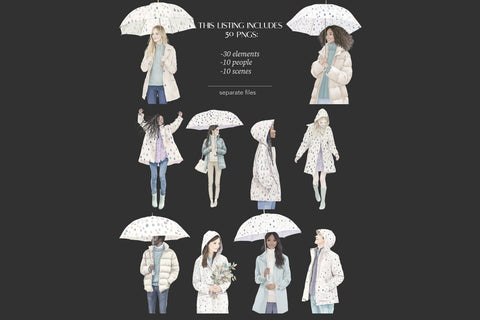 Rainy Day Clipart | Autumn Fall Umbrella Image | City Woman SVG GlamArtZhanna 
