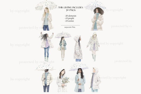 Rainy Day Clipart | Autumn Fall Umbrella Image | City Woman SVG GlamArtZhanna 