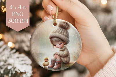 Rainy Day Girl and Duck Ornament PNG Sublimation BijouBay 