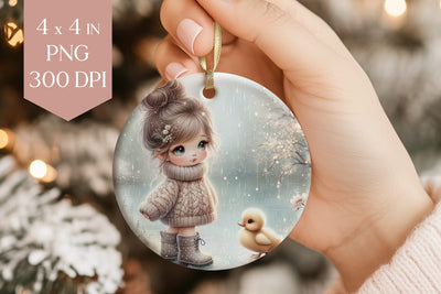 Rainy Day Girl and Duck Ornament PNG Sublimation BijouBay 