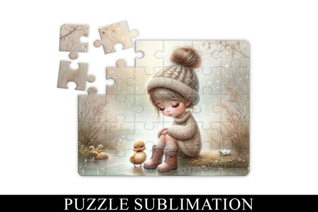 Rainy Day Girl and Duck Puzzle Sublimation PNG, SVG BijouBay 