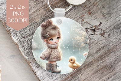 Rainy Day Girl with Duckling PNG Sublimation Sublimation BijouBay 