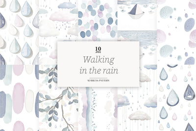 Rainy Day Paper Background | Autumn Rain Seamless Pattern Digital Pattern GlamArtZhanna 