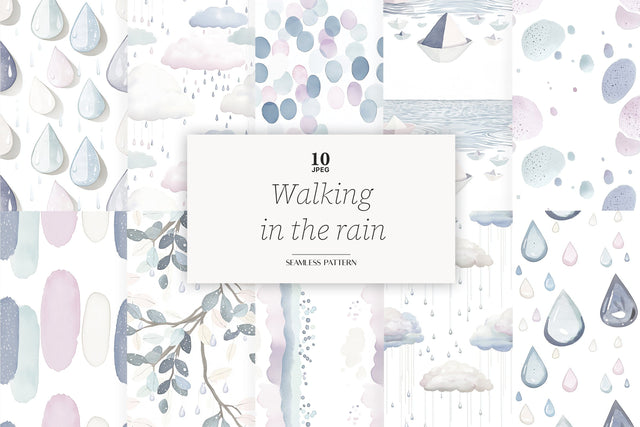 Rainy Day Paper Background | Autumn Rain Seamless Pattern Digital Pattern GlamArtZhanna 
