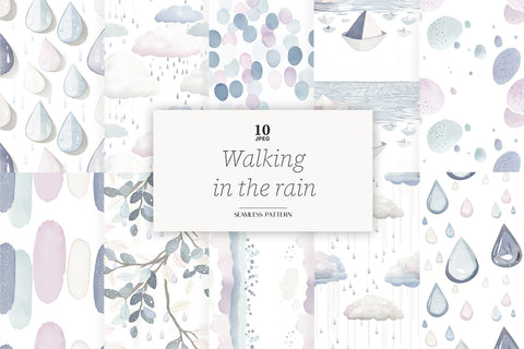 Rainy Day Paper Background | Autumn Rain Seamless Pattern Digital Pattern GlamArtZhanna 