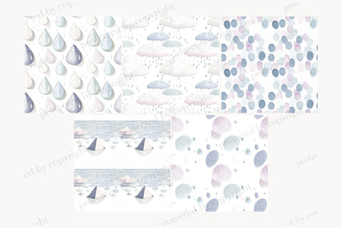 Rainy Day Paper Background | Autumn Rain Seamless Pattern Digital Pattern GlamArtZhanna 