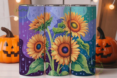 Rainy Sunflowers 20oz Tumbler Wrap Sublimation PixelChick 