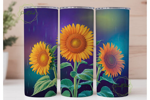 Rainy Sunflowers 20oz Tumbler Wrap Sublimation PixelChick 