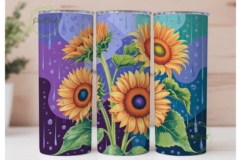 Rainy Sunflowers 20oz Tumbler Wrap Sublimation PixelChick 