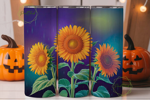Rainy Sunflowers 20oz Tumbler Wrap Sublimation PixelChick 