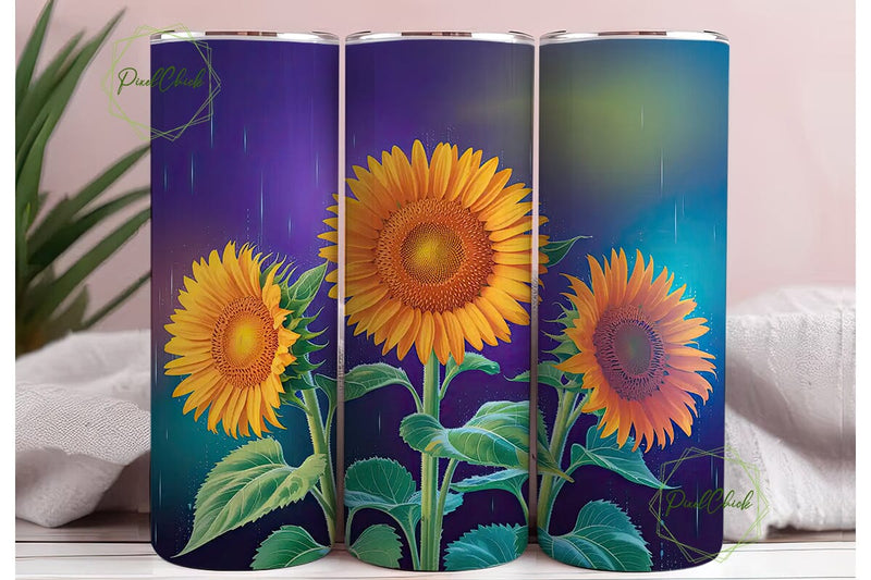 Rainy Sunflowers 20oz Tumbler Wrap Sublimation PixelChick 