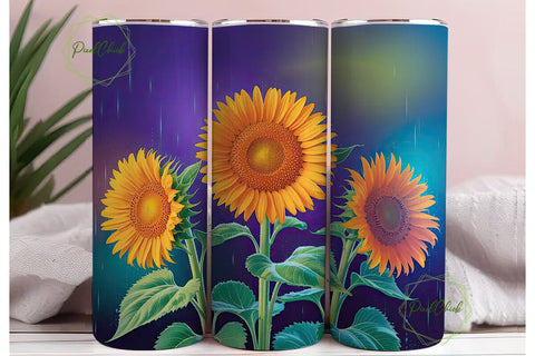 Rainy Sunflowers 20oz Tumbler Wrap Sublimation PixelChick 