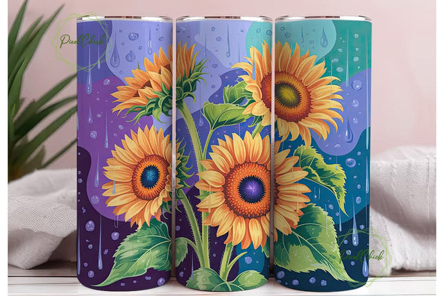 Rainy Sunflowers 20oz Tumbler Wrap Sublimation PixelChick 