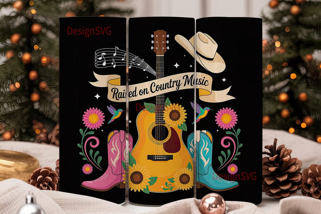 Raised on Country Music 20oz Tumbler Sublimation DesignSVG 