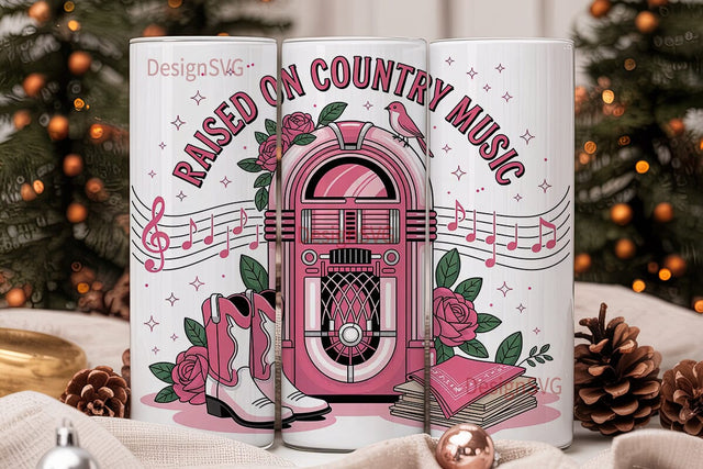 Raised on Country Music 20oz Tumbler Sublimation DesignSVG 
